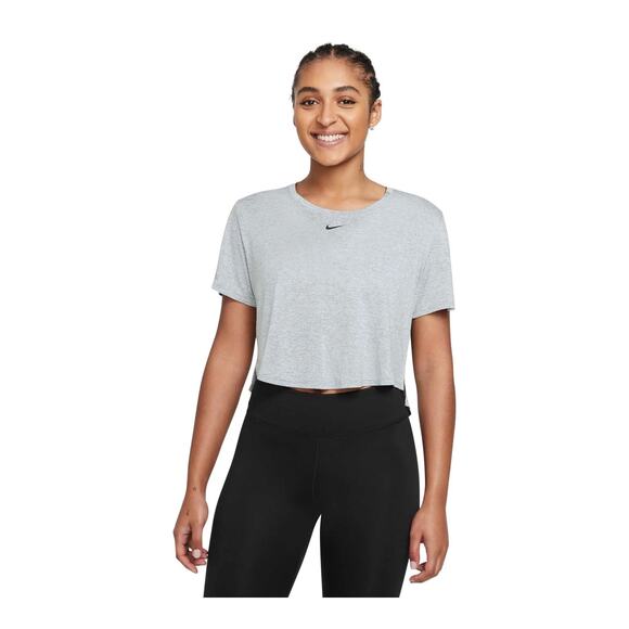 Nike Dri-Fit Gray Standard Fit Short-Sleeve Cropped Top Size Medium - Picture 1 of 4